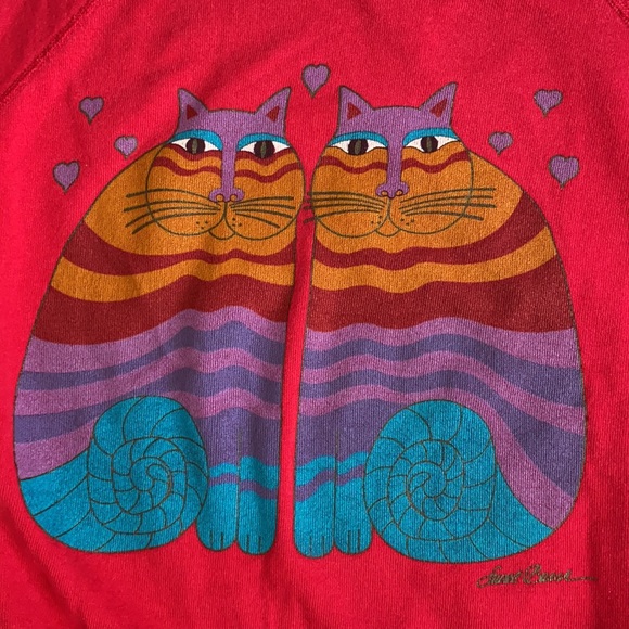 {VTG} Laurel Burch | Hanes 1987 Rainbow Cats Painting Artist Sweatshirt (M) - Picture 3 of 16